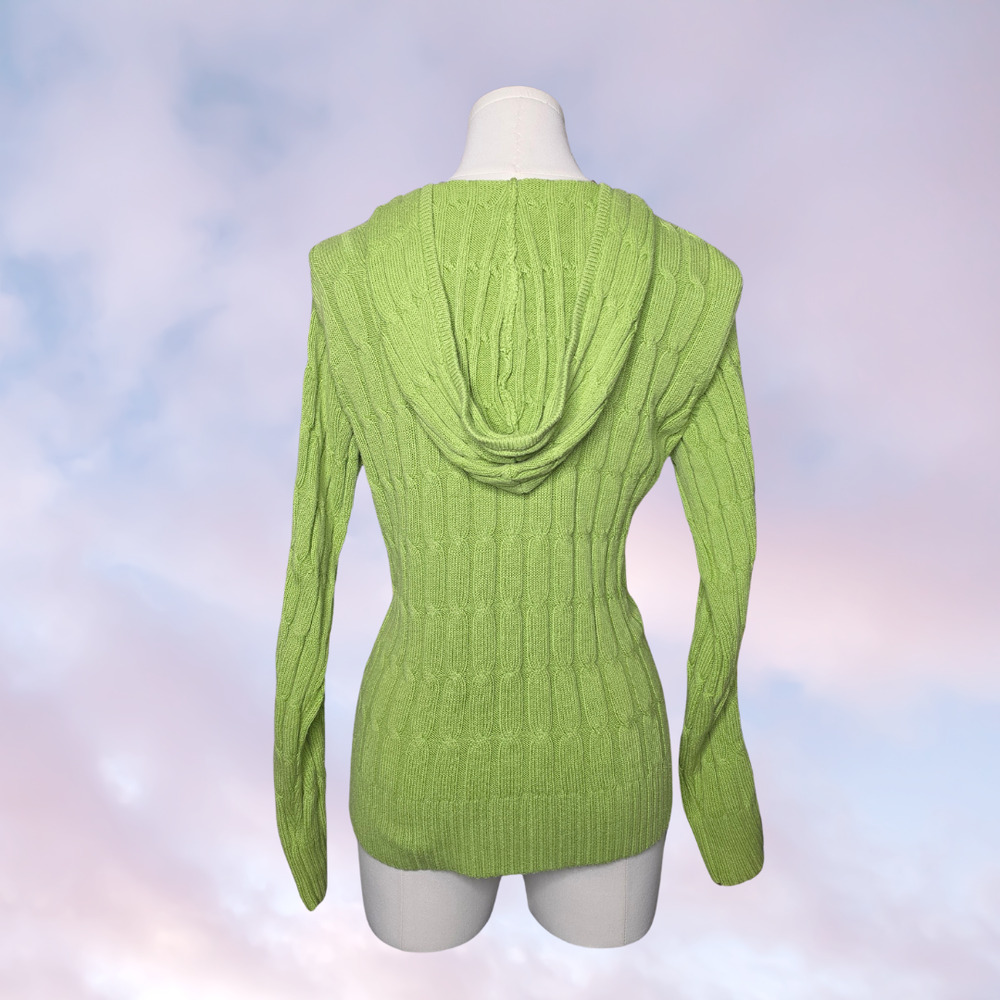 Vtg Y2k 90s INC Bright Green Black Stripe Ribbed Knit Zip Up Hooded Jacket Sz M - Picture 4 of 5